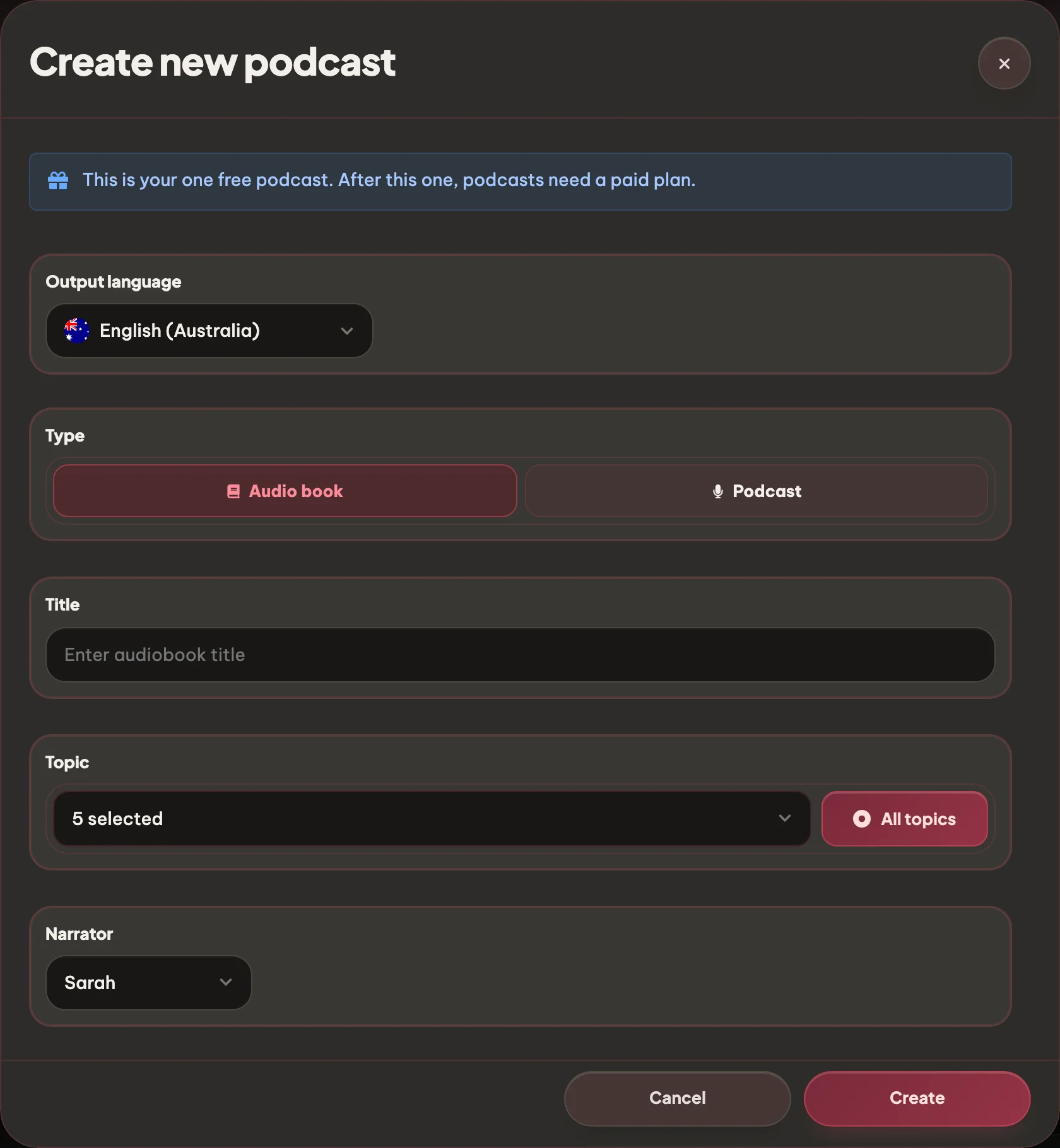 Wybierz podcast lub audiobook