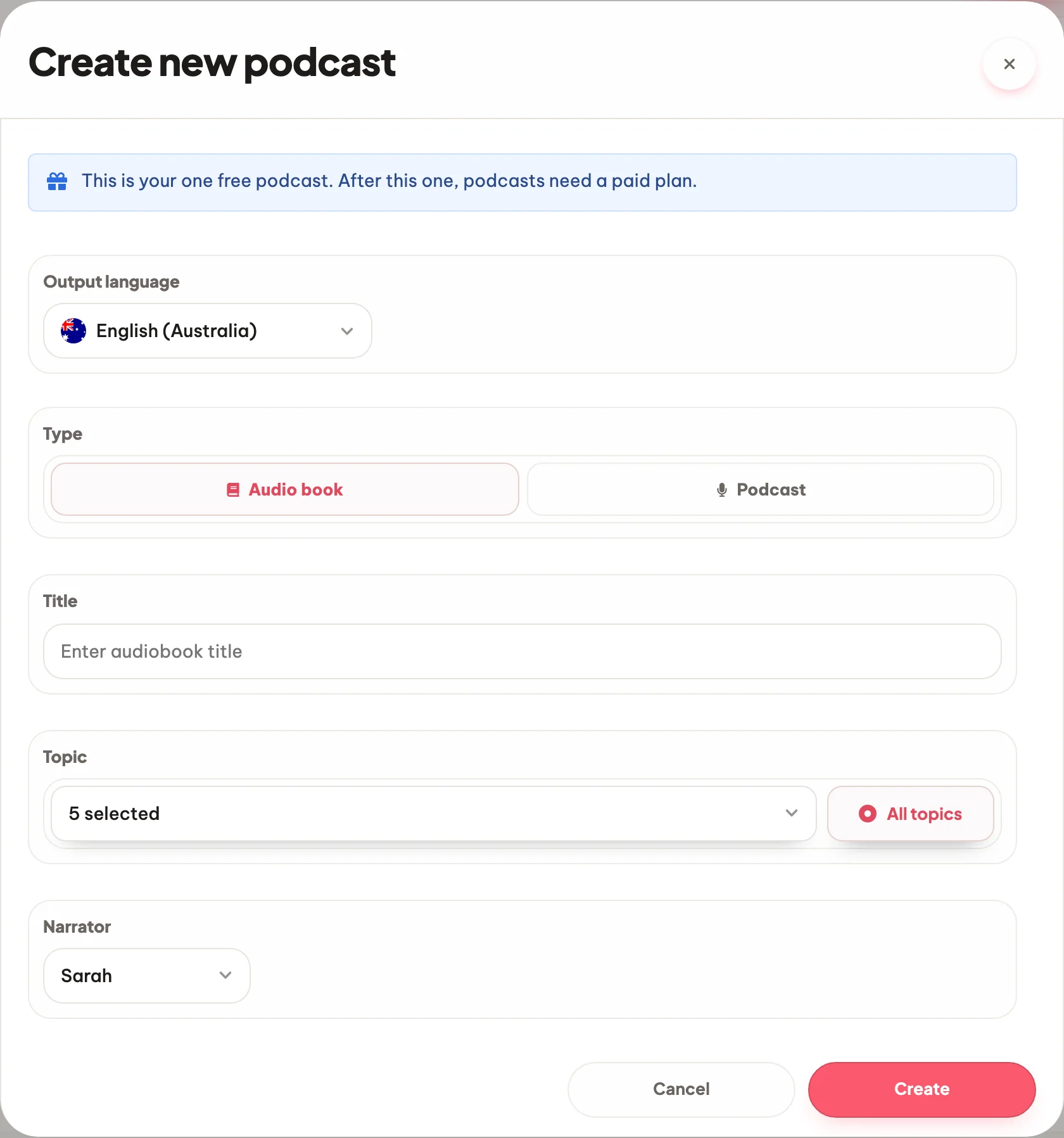 Wybierz podcast lub audiobook